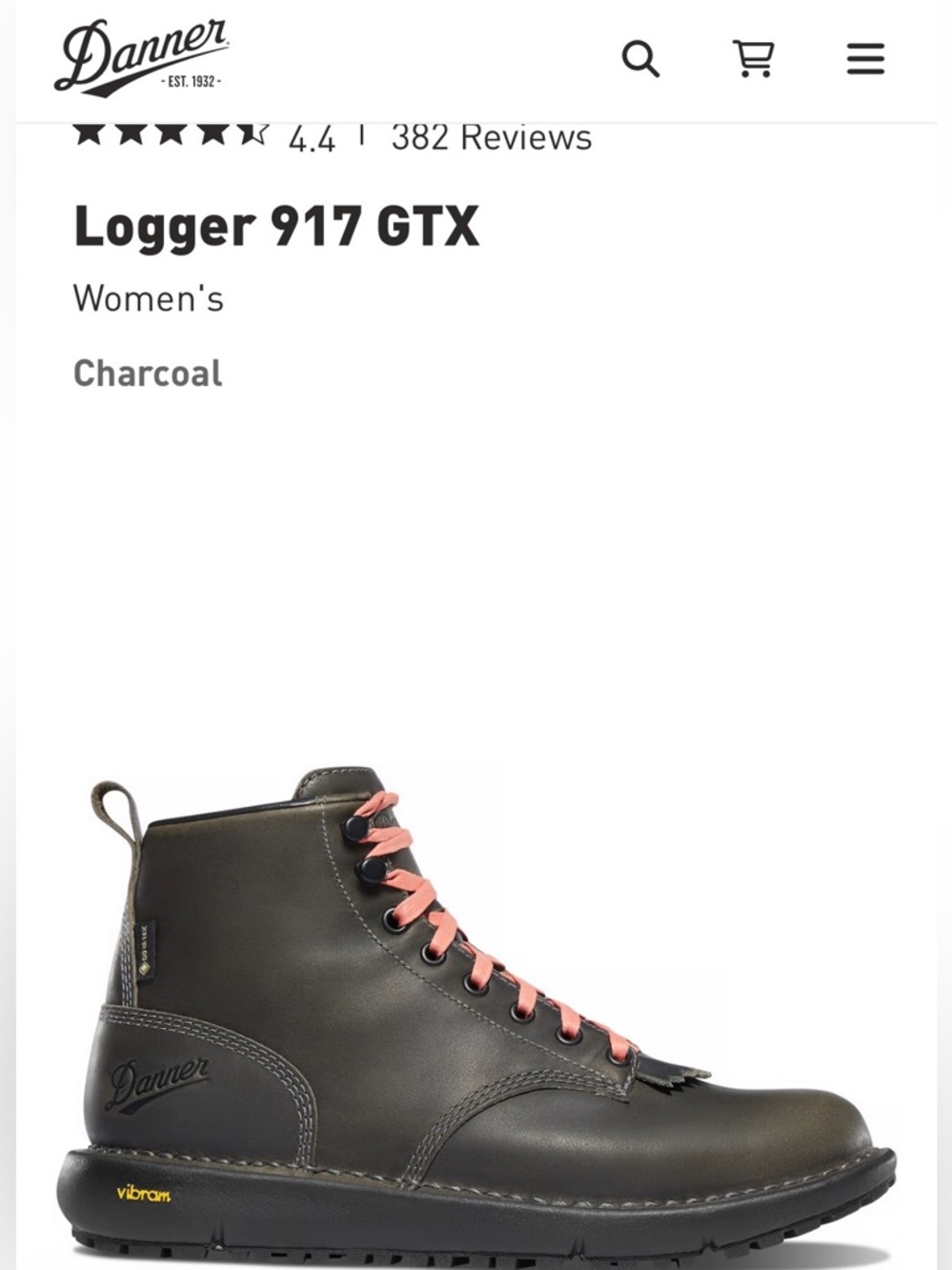 Danner Women's Logger 917 GTX Boot in Charcoal with Pink Laces